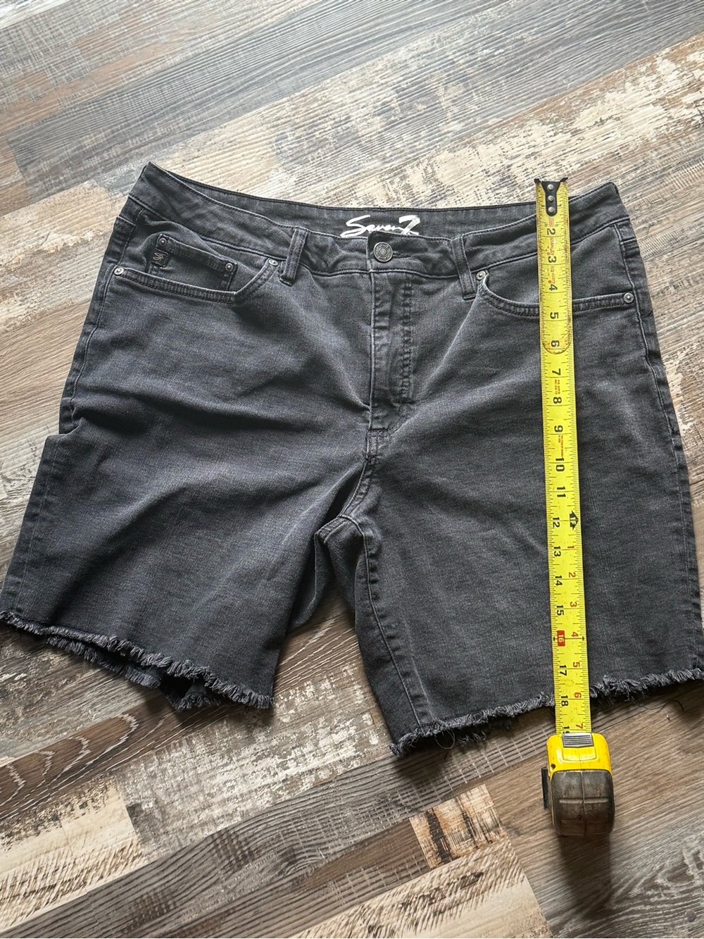 Seven7 Charcoal Frayed Hem Denim Shorts
